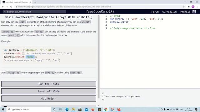 Lesson 45 - manipulate arrays with unshift - freecodecamp смотреть онлайн