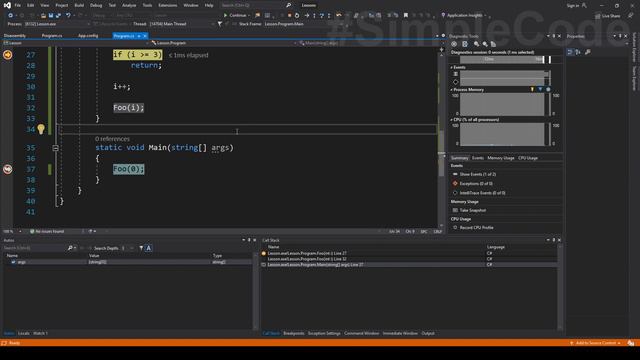 №65. C#. Рекурсия. Переполнение стека смотреть онлайн