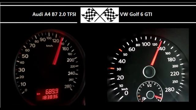 Audi A4 B7 2.0 TFSI VS. VW Golf 6 GTI - Acceleration 0-100km/h смотреть онлайн