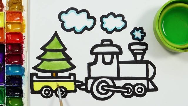 Рисуем Новогодний поезд фломастерами. Рисование для детей смотреть онлайн