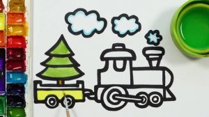 Рисуем Новогодний поезд фломастерами. Рисование для детей