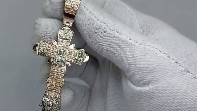 Золотой крест "Лучи" с ликами святых и молитвой. смотреть онлайн