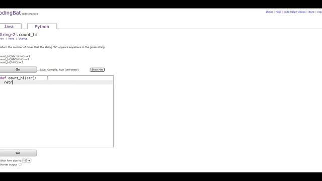 String-2 (count_hi) Python Tutorial || codingbat.com смотреть онлайн