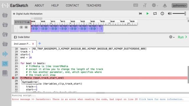 Breaking EarSketch - For Loops (pythonmc.org) смотреть онлайн
