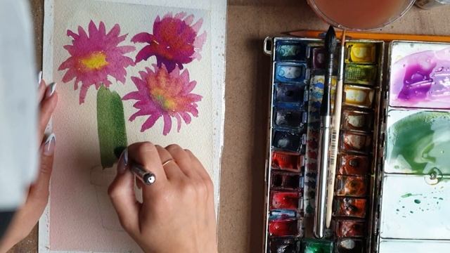 рисум цветущий кактус акварелью | пошаговый урок смотреть онлайн