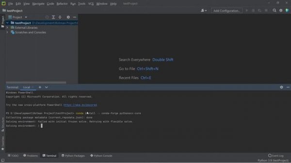 PythonOCC configuration in PyCharm IDE