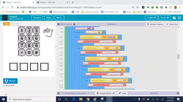 Keypad Lock in Game Lab on Code.org смотреть онлайн