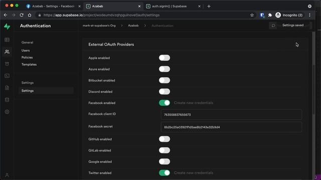 Supabase Authentication:  Setting Up Facebook Auth