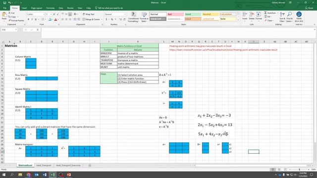 Excel Matrices And Systems Of Linear Equations