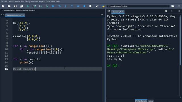 56. Transpose a Matrix using For Loop & List with Code || Nested Loop & List Comprehension Tutorial смотреть онлайн