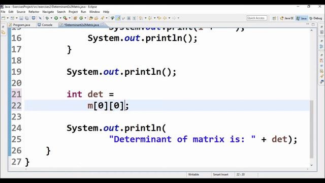 determinant 2x2 matrix in java смотреть онлайн