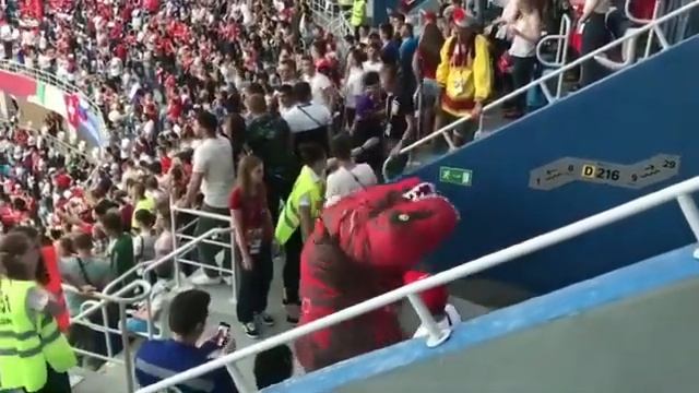 На трибунах ЧМ-2018 подрались динозавр и фанат в кокошнике