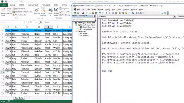 PART 232 - CREATE PIVOT TABLE BY USING VBA (TAMIL) | Kallanai YT смотреть онлайн