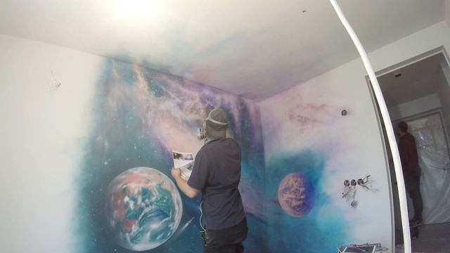 Роспись стен/ аэрография в детской комнате Космос. Wall painting. Cosmos смотреть онлайн