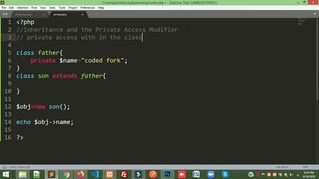 Private Access Modifier with Inheritance in Php (Hindi) смотреть онлайн