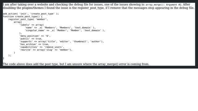 Wordpress: Getting array_merge(): Argument #2 is not an array on register_post_type смотреть онлайн