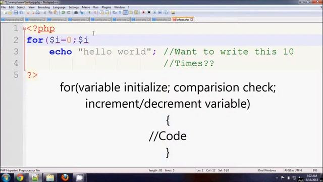 PHP Tutorial #2, Variables and for loop смотреть онлайн