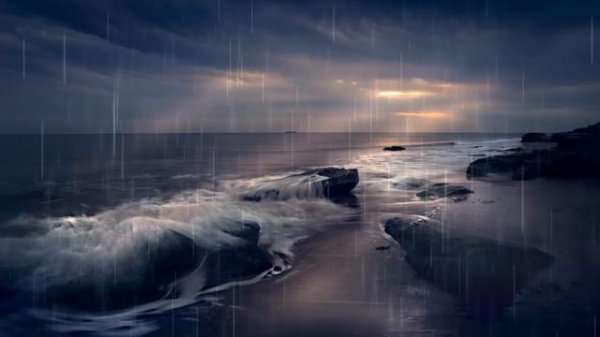 Zvuk kiše i morskih valova na plaži ( 10 sati ) ☂️