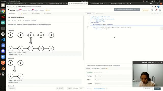 LeetCode 206 Reverse Linked List - Python (Recursive Solution) смотреть онлайн