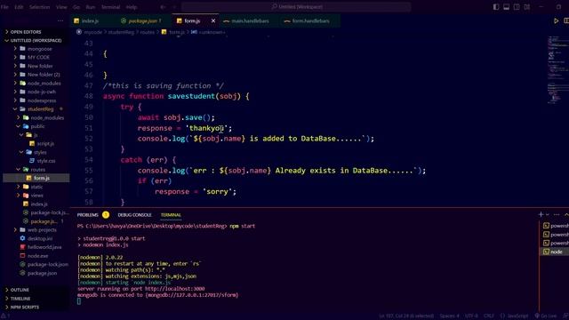 Connecting a HTMl Register form to the MongoDB Databse...using Mongoose and Expresss.... смотреть онлайн