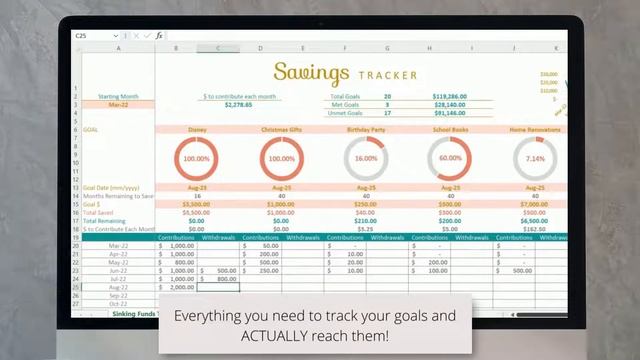 Savings Tracker Spreadsheet (Excel) - 20 Goals смотреть онлайн