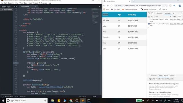 Sortable Table Columns with Javascript смотреть онлайн