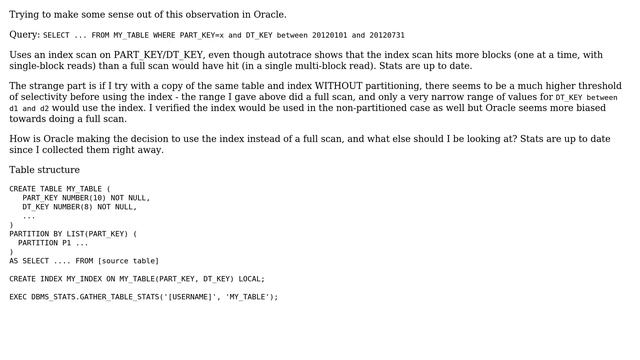 Databases: Oracle using index on partitioned table when full scan would have been better смотреть онлайн