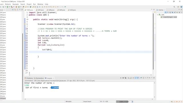 || 46 || Write a java program to find the sum of given series : 1 + 11 + 111 + ... N = SUM | Series смотреть онлайн