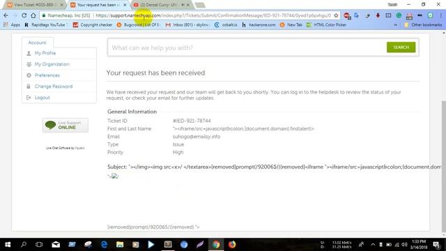 Namecheap XSS PoC смотреть онлайн