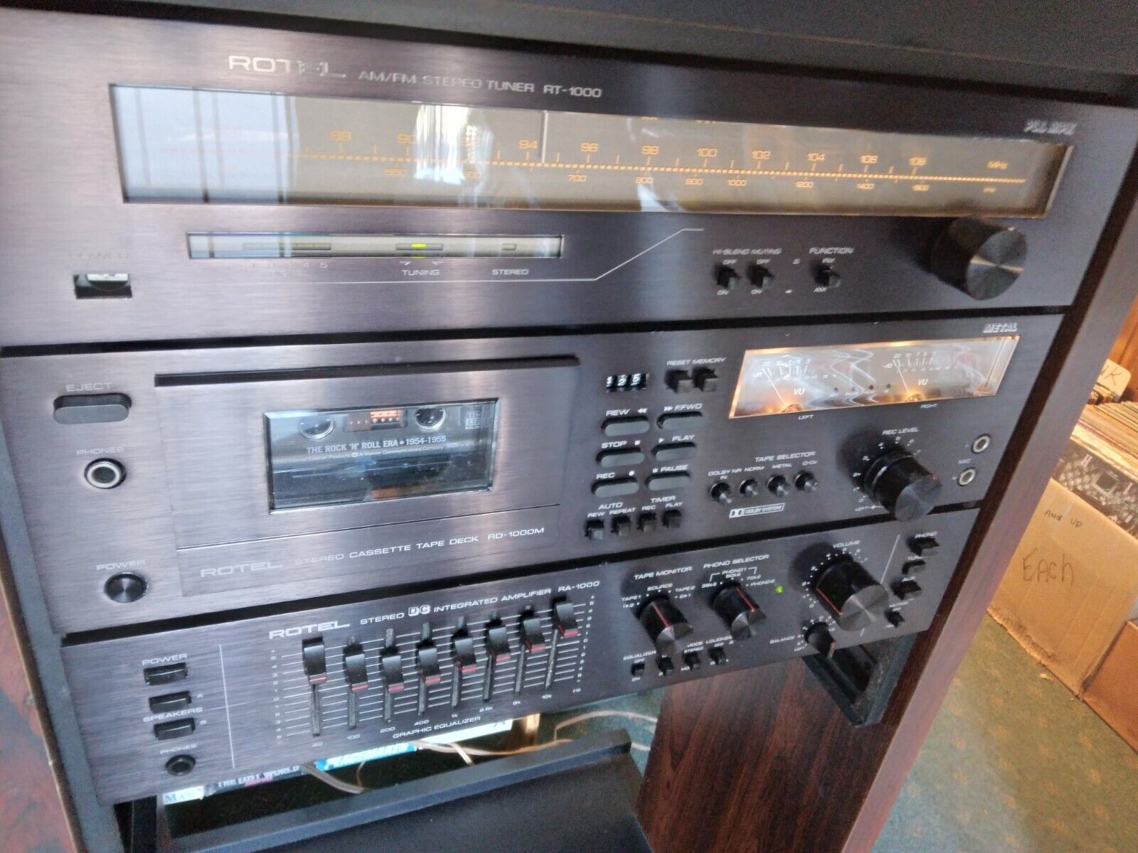 Vintage 4 Piece Rotel Stereo RA-1000 Amp RT-1000 Tuner RD-1000 Cassette And Rack-ЯПОНИЯ-1976-1981