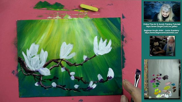 How to Paint Spring Magnolia Blossoms Step-by-Step Acrylic Lesson смотреть онлайн