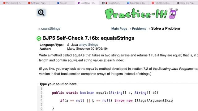 the practiceIt chapter | arrays - equalsStrings | hawa ali смотреть онлайн