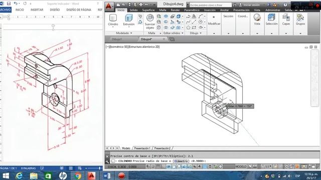 Soporte Indicador, Dibujo 3D, Autocad 2014 смотреть онлайн