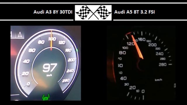 Audi A3 8Y 30TDI VS. Audi A5 8T 3.2 FSI - Acceleration 0-100km/h смотреть онлайн