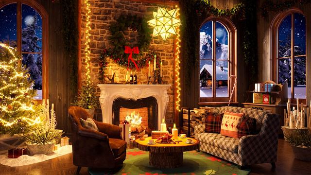 Christmas Atmosphere: 🔥 Relaxing Christmas Fireplace & Cozy Room Space, Best Christmas Music 2023