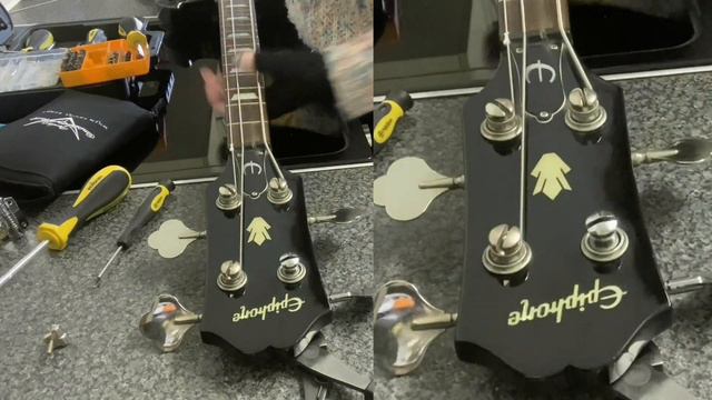Bass guitar tuning peg repair epiphone EB-3 SG restring using funkmaster FM 66 round wound lights смотреть онлайн