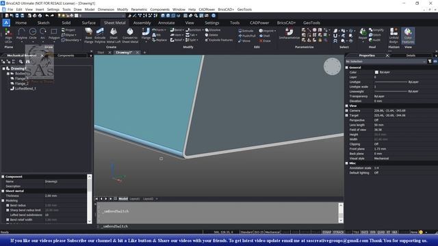 BricsCAD V20 Tutorial 126: How to use Create, Switch & Flange Bend Command in BricsCAD V20 смотреть онлайн