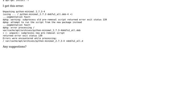 Raspberry Pi: Raspbian apt-get dependency error with Python? смотреть онлайн