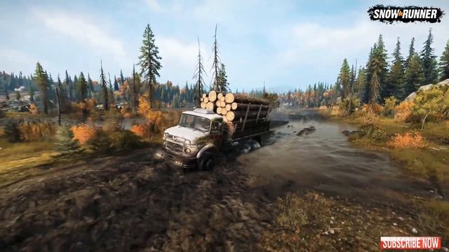 New Mamute BR 1819 Truck With Medium Logs Sideboard In SnowRunner смотреть онлайн