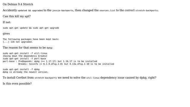 How to upgrade dpkg if already newest version? // apt-get upgrade broken by dpkg; Caused by... смотреть онлайн