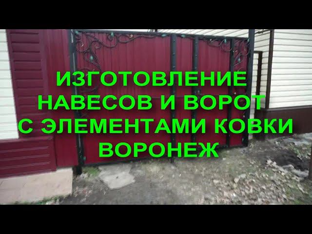 Ворота из профлиста, с элементами ковки. Навес из поликарбоната, с элементами ковки. Воронеж. смотреть онлайн