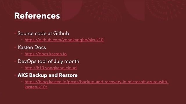 AKS Automation - 1 CMD in 8 mins to build AKS+MySQL+K10 on Azure by Yongkang | Kubernetes смотреть онлайн
