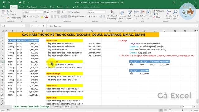 Cách dùng các hàm Database: DSum, DCount, DAverage, DMin, DMax trong Excel смотреть онлайн