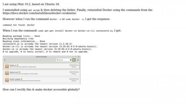 Docker "command not found" after reinstallation