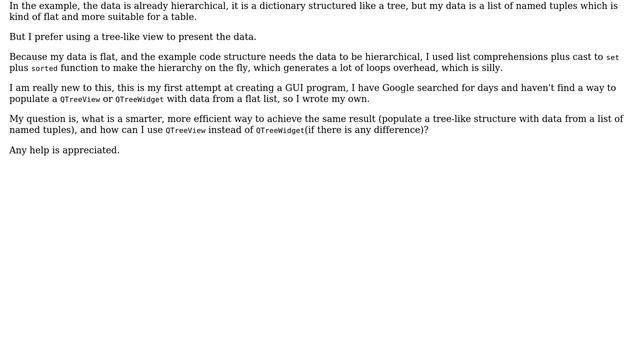 Code Review: Python PyQt6 populate QTreeWidget with a list of named tuples смотреть онлайн