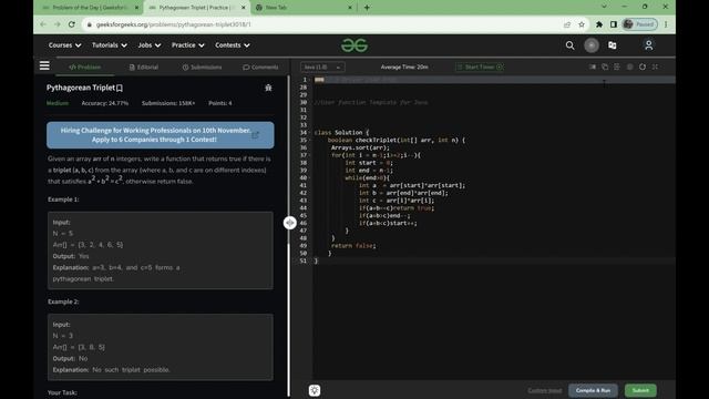 Pythagorean Triplet in #java ava easy solution #potd #practice #today смотреть онлайн