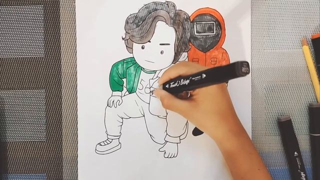 раскраска игра в кальмара - Сон Ки Хун и охранник. Squid Game - Song Ki Hoon and the Guard смотреть онлайн