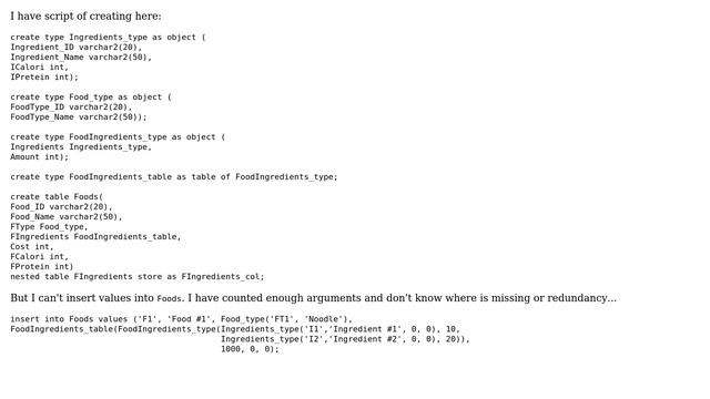 Databases: Insert into table which contains nested-table inside (Object in Oracle) смотреть онлайн