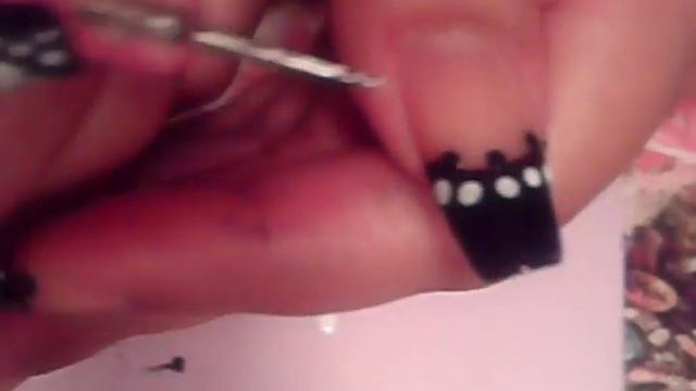 BLACK FRENCH MANICURE WITH A TWIST FLOWER & DOTS