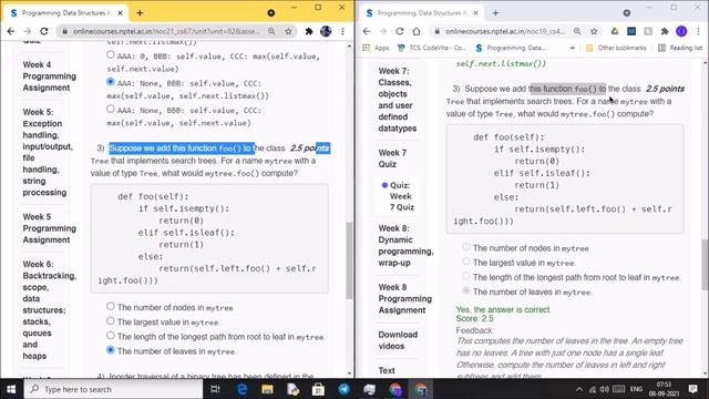 NPTEL: Programming , Data Structures and Algorithms Using Python Week 7 Quiz answer with proof(100% смотреть онлайн